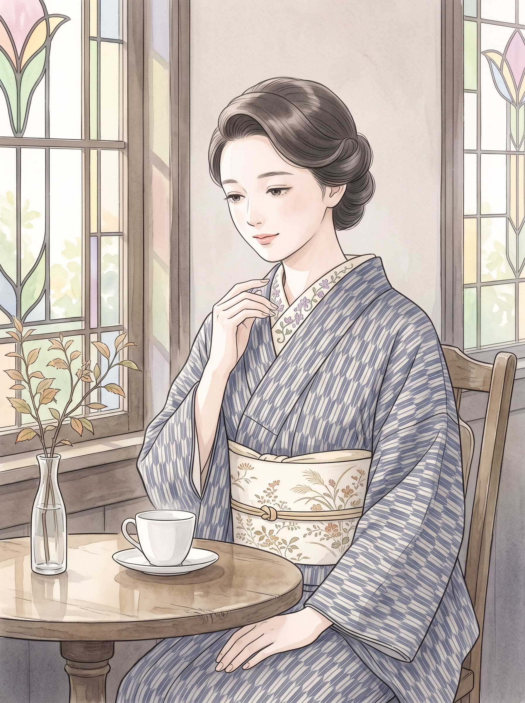 大正時代、刺繍の半衿でおしゃれを楽しむ女性